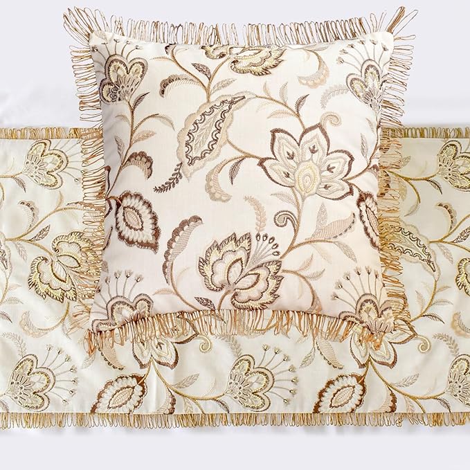 The HomeCentric King/Queen/Twin Beige Decorative Bed Runner Twin 53"x18" Bed - Image 2