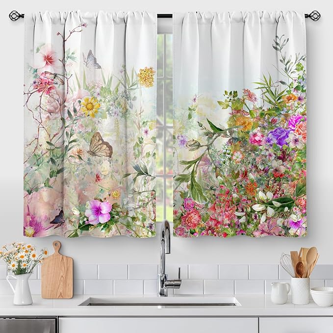 Aimego Floral Leaves Vintage Kitchen Curtains by Aimego