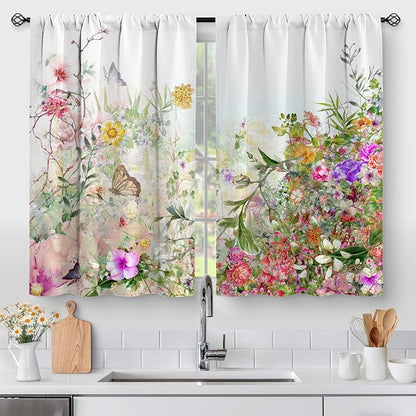 Aimego Floral Leaves Vintage Kitchen Curtains by Aimego