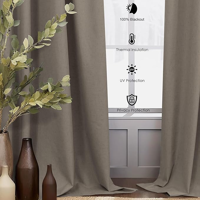 Brown Blackout Curtains 90 Inch Length Thick Linen Patio Drapes - Image 6