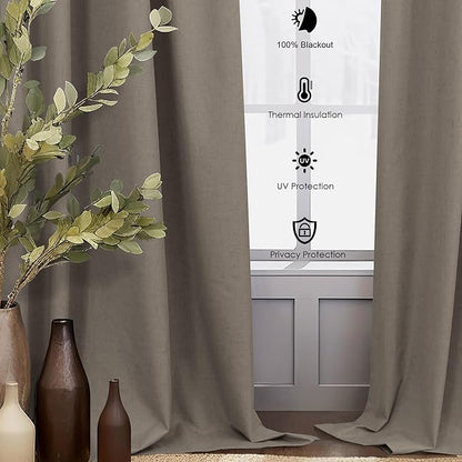 Brown Blackout Curtains 90 Inch Length Thick Linen Patio Drapes - Image 6