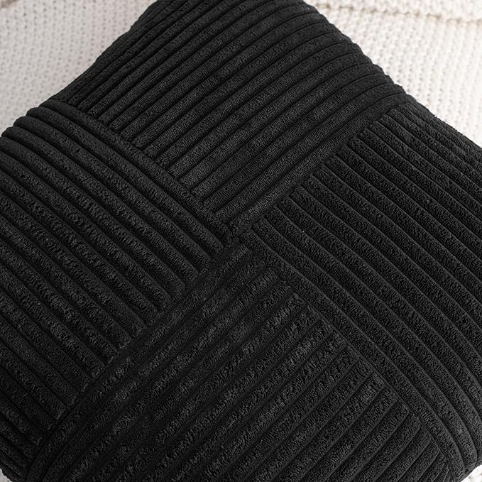 HWY 50 Black Corduroy Patchwork Throw Pillow Covers 18x18 Inch, Soft Cozy - Image 3