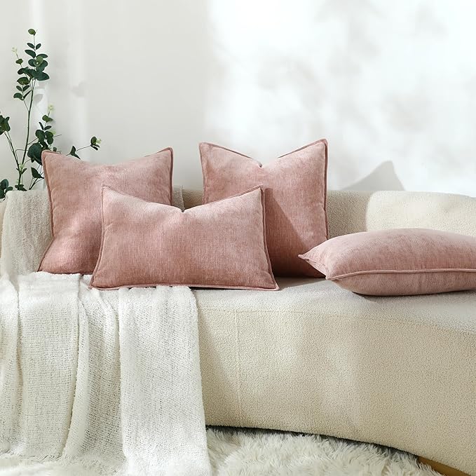 Stellhome Soft Decorative Chenille Pillow Covers 18x18 Inch Natural Pink Boho - Image 7