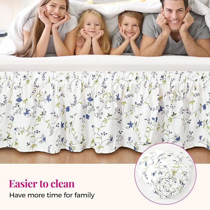 RIMELA Sweet Blueberry Bed Skirt Queen Size 15 Inch Drop, Elastic Bed Skirting - Image 9