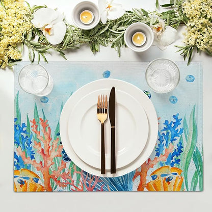 Giwawa Sea Turtle Placemats Set of 4, Watercolor Blue Tortoise Place Mat 12x18 - Image 3