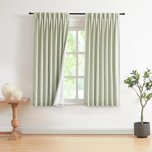 Vision Home Soft Green Pinch Pleated Full Blackout Curtains Linen Blended Room by VisionHome