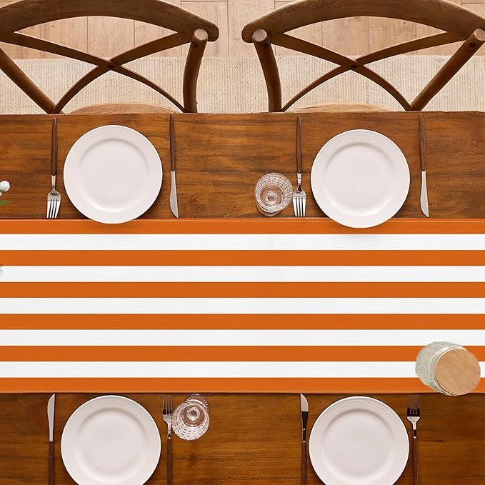 Orange and White Cabana Striped Table Runner Margarita Spritz Birthday Party - Image 5