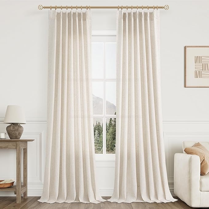 Natural Cream Pinch Pleated Linen Curtains 100 Inches Long by Aersas