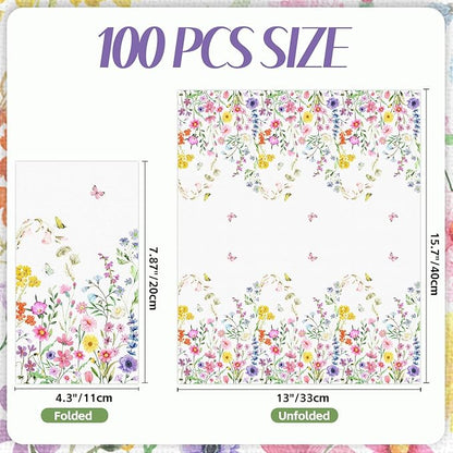 100 PCS Wildflower Paper Napkins, Disposable Flower Bathroom Guest Hand Towels - Image 2