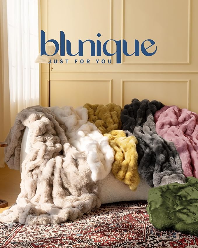 Ultra Soft Cozy Faux Fur Throw Blanket, Fuzzy Plush Thick Bubble Blanket - Image 7