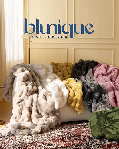 Ultra Soft Cozy Faux Fur Throw Blanket, Fuzzy Plush Thick Bubble Blanket - Image 7