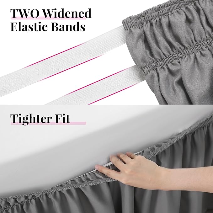 RIMELA Bed Skirt Full Size Silver Grey Bed Skirt 15 Inch Drop, Wrap Around - Image 3