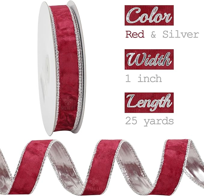 MEEDEE Red and Silver Velvet Ribbon - Image 2