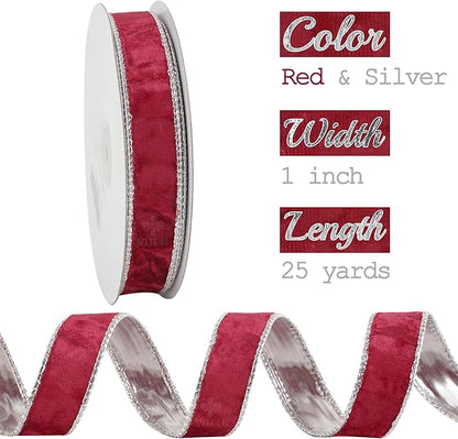 MEEDEE Red and Silver Velvet Ribbon - Image 2
