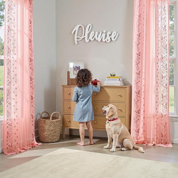 jinchan Winslow Pink Sheer Curtains 84 Inch - Image 4