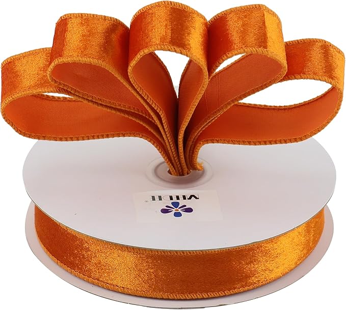 MEEDEE 1 inch Orange Velvet Wired Ribbon - Image 7
