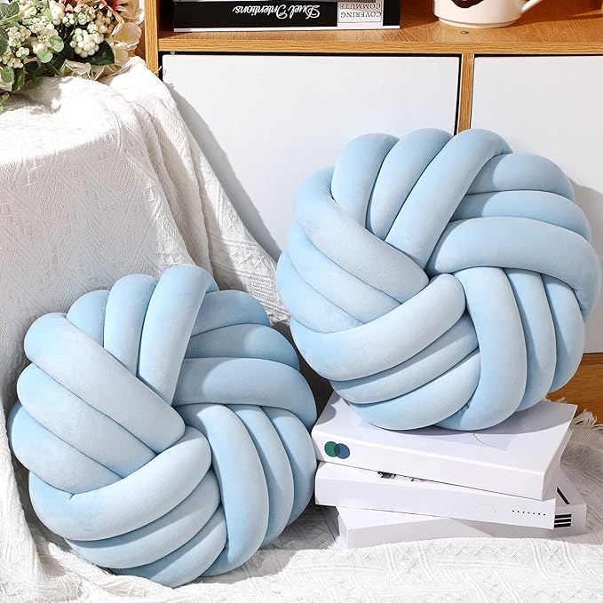 Fumete 2 Pcs 14 Inches Knot Pillow Round Throw Soft Plush Knot Ball Pillow - Image 4