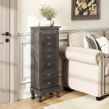 giantex standing jewelry cabinet, 7 drawers, flip mirror, side view