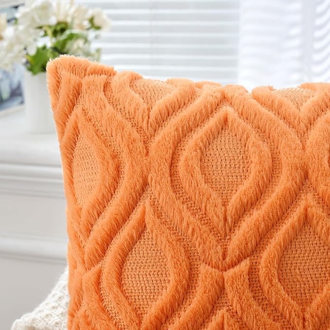 MIULEE Bright Orange Fall Throw Pillow Covers 20x20 Inch, Soft Plush Faux Wool - Image 2
