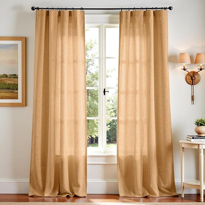 jinchan Linen Blend Curtains 96 inch Length 2 Panels by JINCHAN