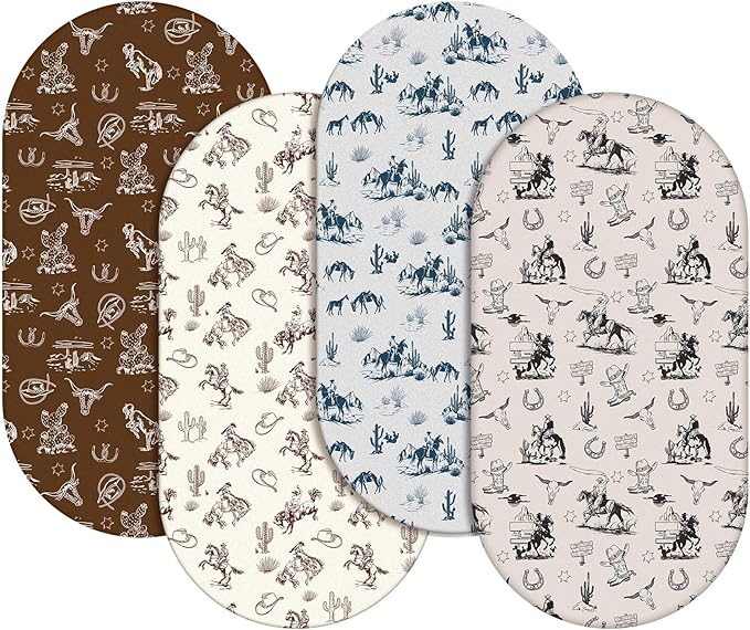 VitalCozy 4 Pcs Vintage Western Cowboy Bassinet Sheets Set 32 x 16 x 3 Inches by VitalCozy
