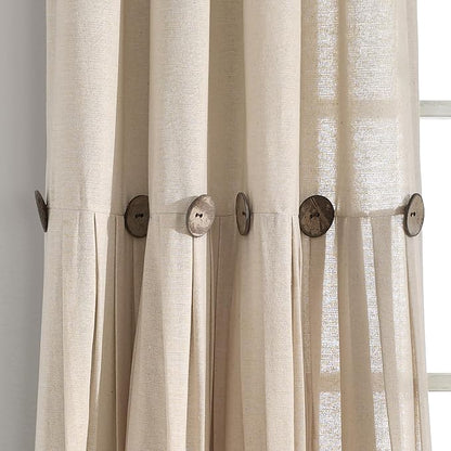 Lush Decor Linen Button Window Curtain Panel, Dark Linen- Country Curtains - Image 3