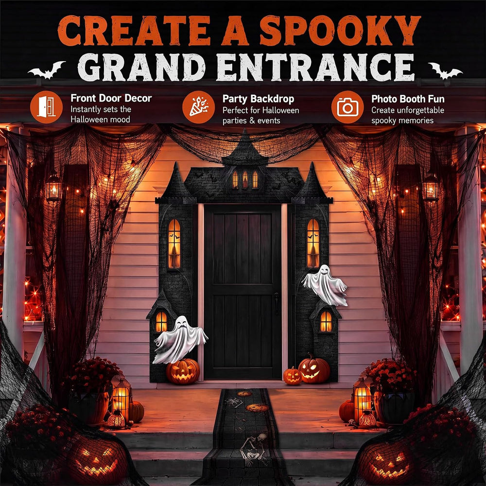 VitalCozy 7 Pcs Halloween Party Decorations Haunted House Castle Backdrop