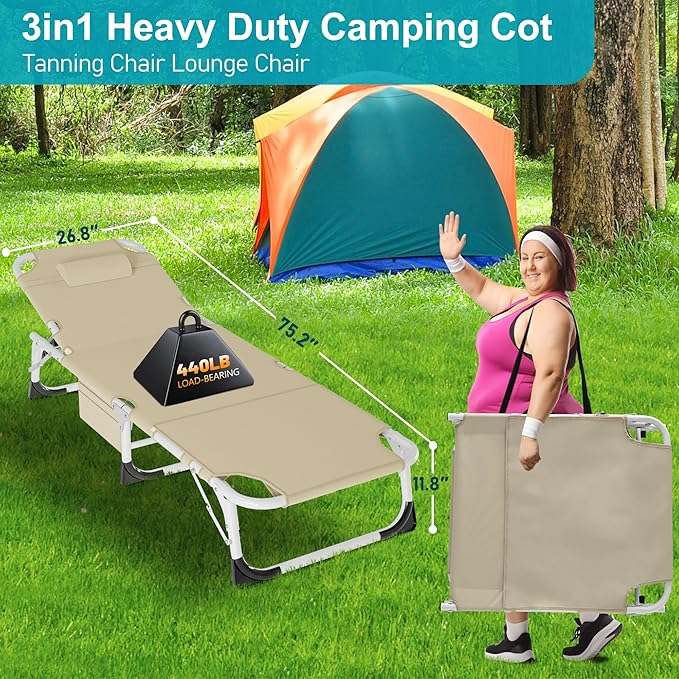 ABORON Camping Cot for Adult 28" Extra Wide, Heavy-Duty 1200D Oxford Cot for - Image 6