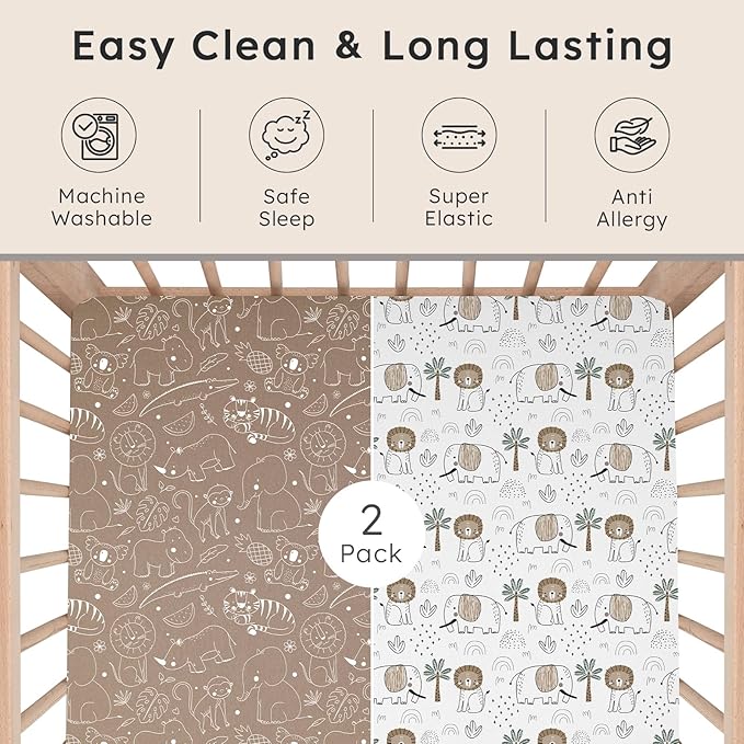 Baby Crib Sheets for Boys Girls Neutral, 2 Pack Crib Mattress Sheet for - Image 6