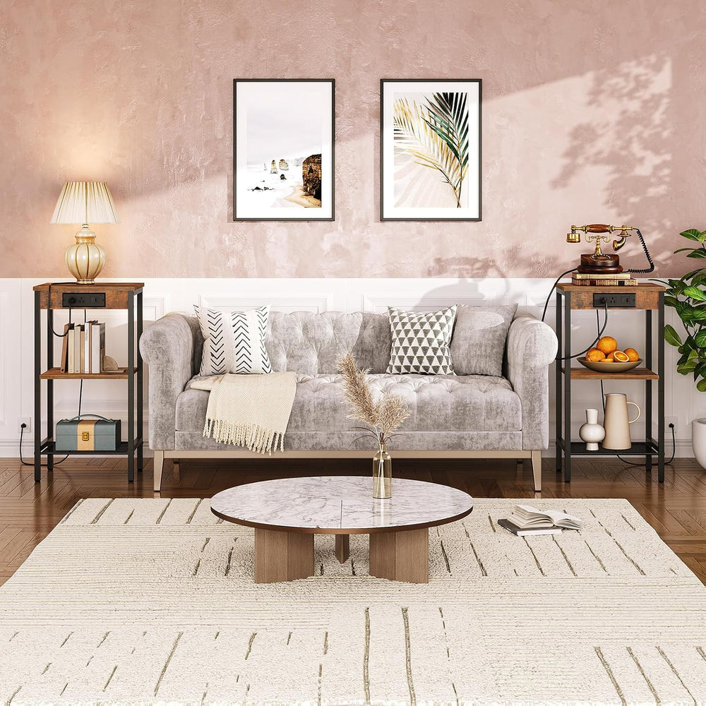 HOOBRO Tall End Tables with Charging Station, Set of 2, 30 Inch Tall Nightsta...