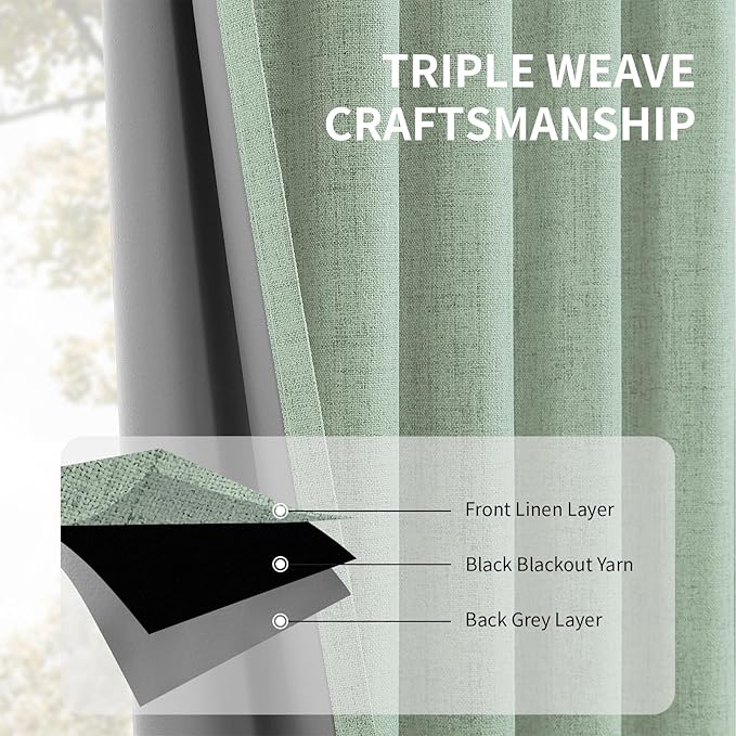 CUCRAF Linen 100% Blackout Curtains 63 Inch Length 2 Panels Set, Back Tab and - Image 6