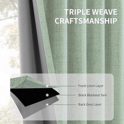 CUCRAF Linen 100% Blackout Curtains 63 Inch Length 2 Panels Set, Back Tab and - Image 6