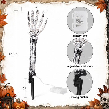 Halloween Skeleton Arm Stakes 4‑Pack, 160 White LED Battery‑Powered Lights