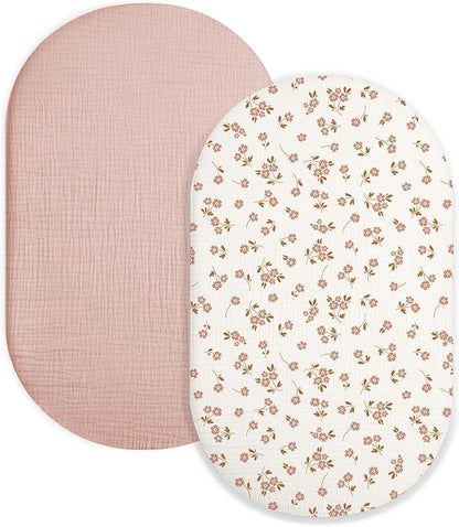 Bassinet Sheet for Baby Boy and Girl 2 Pack, Fitted Sheets for Rectangle by Meowcards