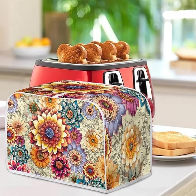Bright Floral Blender Cover Toaster Cover Boho Mandala Floral 4 Slice Coffee - Image 6