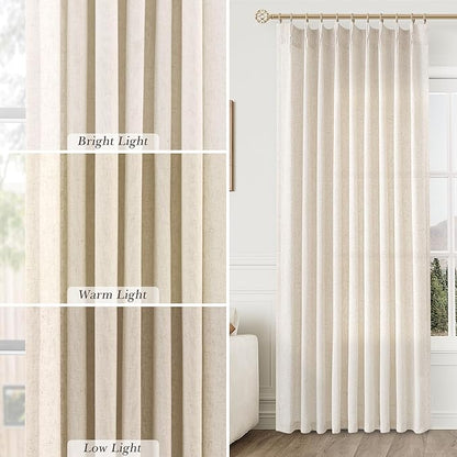 Natural Pinch Pleat Linen Curtains 108 Inch Length 2 Panels Set - Image 4