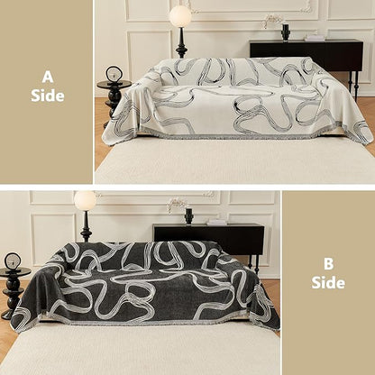 MEETSKY Boho Couch Cover Sofa Covers, Chenille Black Line Couch Covers - Image 5