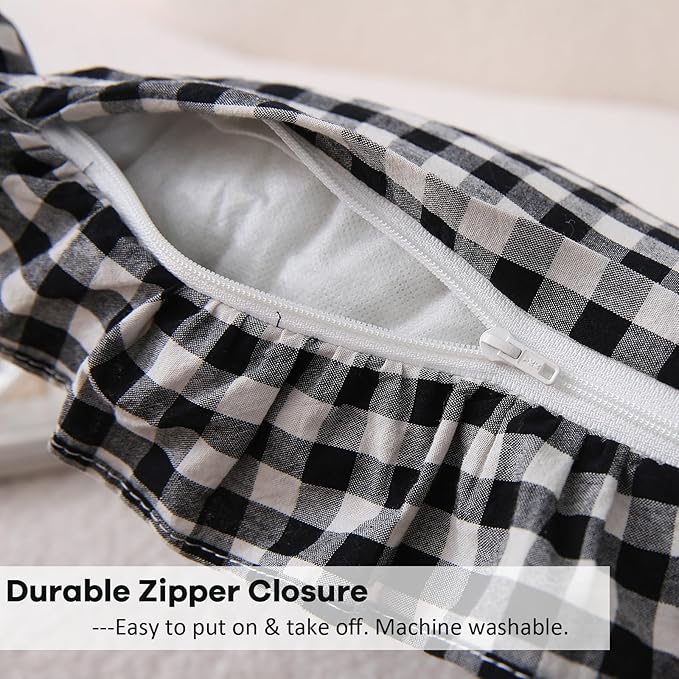 2 Pack Black White Plaid Ruffle Gingham Lumbar Pillow Shams, 100% Washed Cotton - Image 5