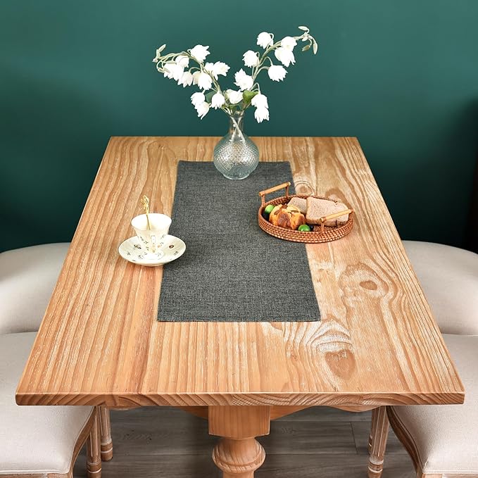 NEWISHER Farmhouse Rustic Table Runner Dark Grey Rectangular Table Runners Faux - Image 3