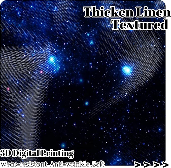 Renaiss 26 x 45 Inch Universe Kitchen Curtains Night Blue Galaxy Cafe Short - Image 2