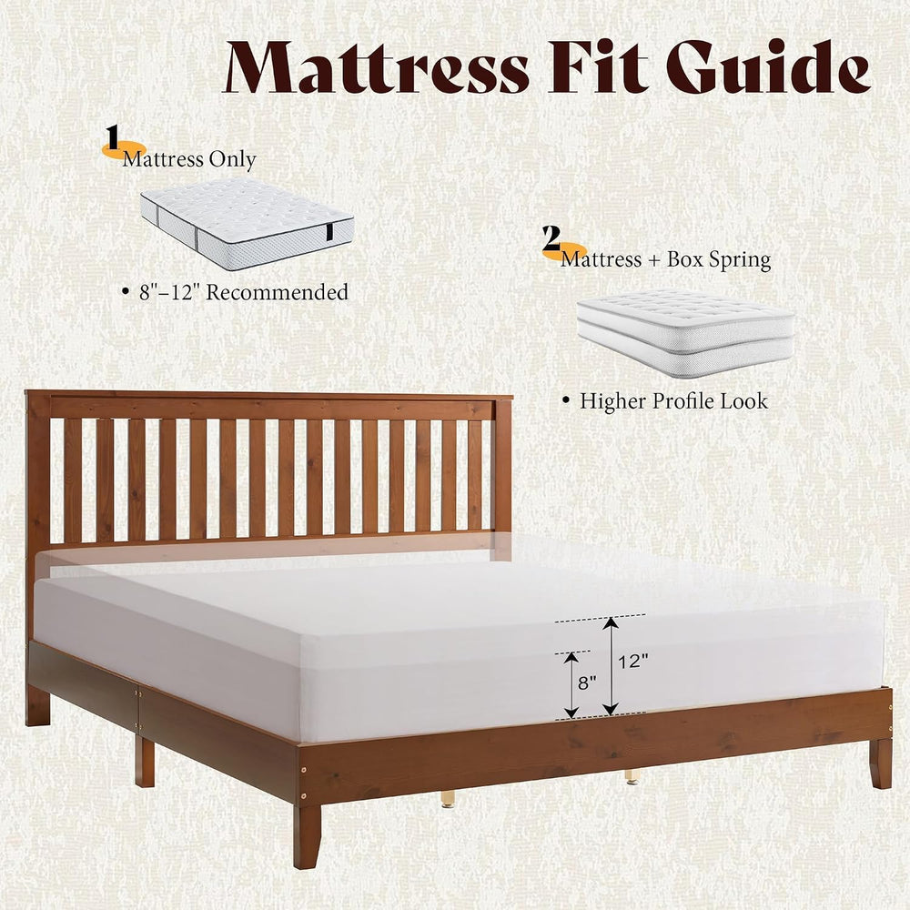 AMERLIFE Solid Wood Queen Size Bed Frame with 45.9" Headboard, Walnut