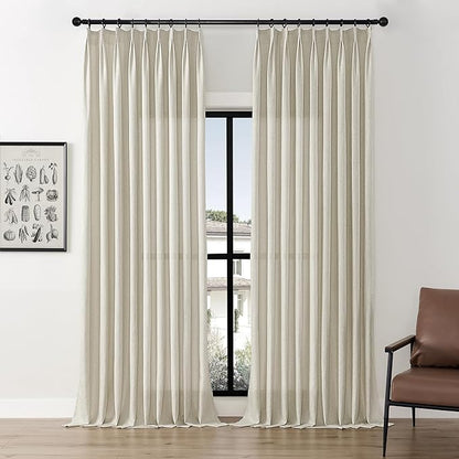 HUTO Extra Wide Pinch Pleated Semi Transparent Curtain, Flax Linen Privacy by HUTOHOME