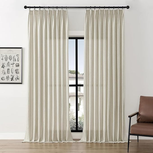 HUTO Extra Wide Pinch Pleated Semi Transparent Curtain, Flax Linen Privacy by HUTOHOME