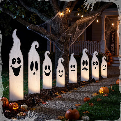 Sintuff 8 Pcs Halloween White Ghost Yard Signs Outdoor with Stakes