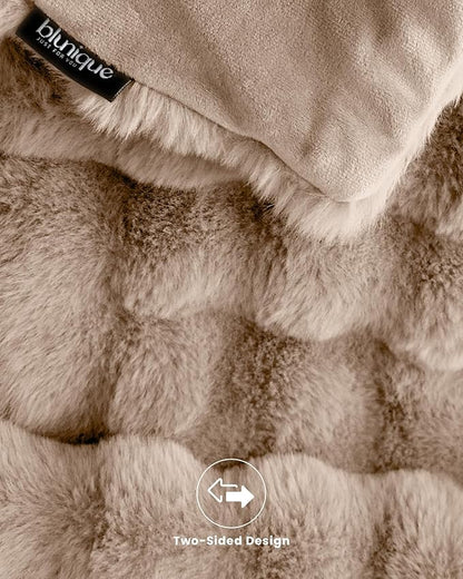 Ultra Soft Cozy Faux Fur Throw Blanket, Fuzzy Plush Thick Bubble Blanket - Image 8