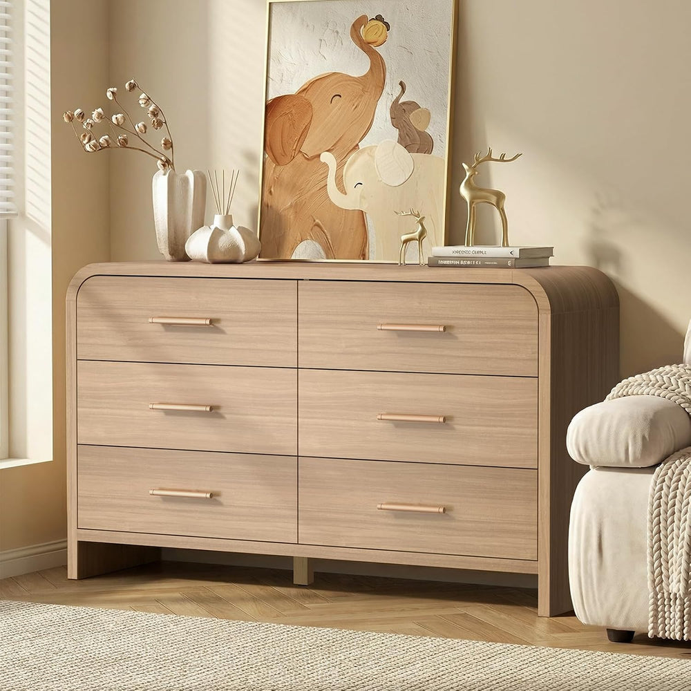 3-Piece Bedroom Set, Curved 6-Drawer Dresser&2-Drawer Nightstands