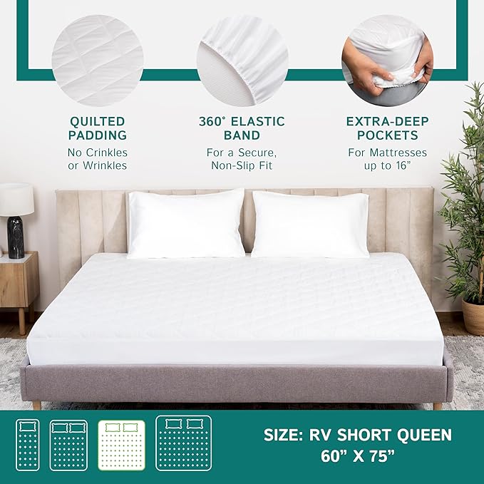 RV Short Queen Quilted Mattress Pad - Image 5