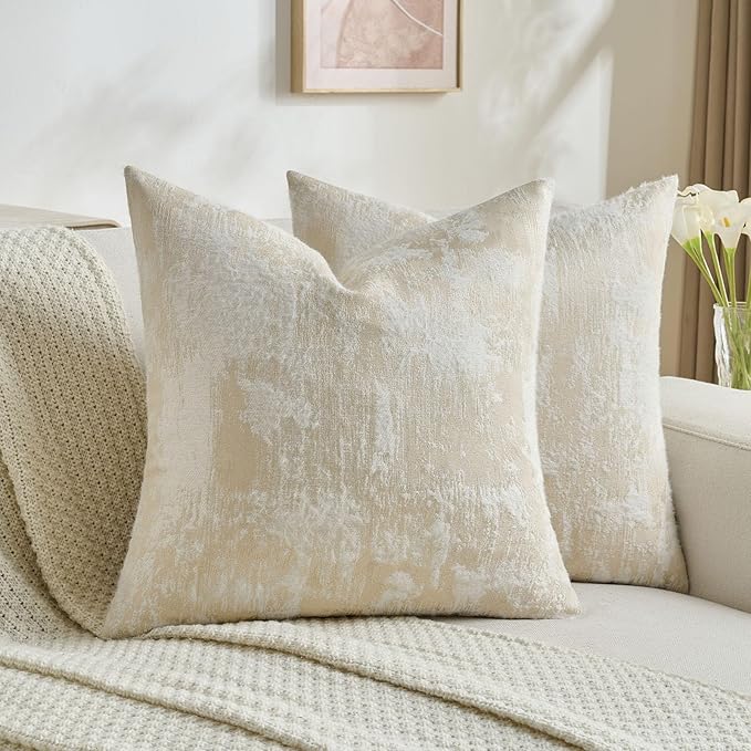 FUTEI Yellow White Decorative Throw Pillow Covers 18x18 Inch Set of 2, Soft by FUTEI