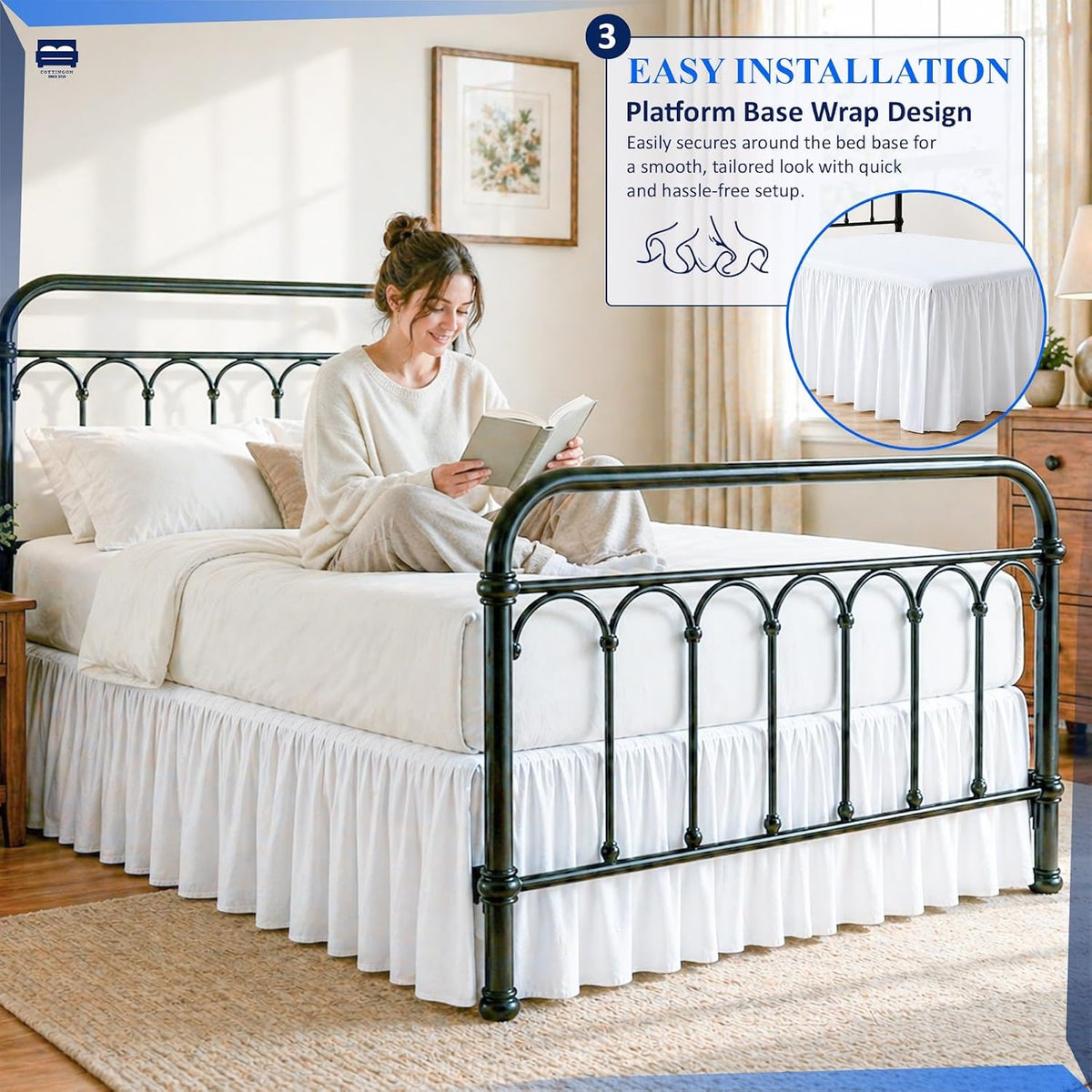 ruffled bed skirt full size 18 inch drop, side view