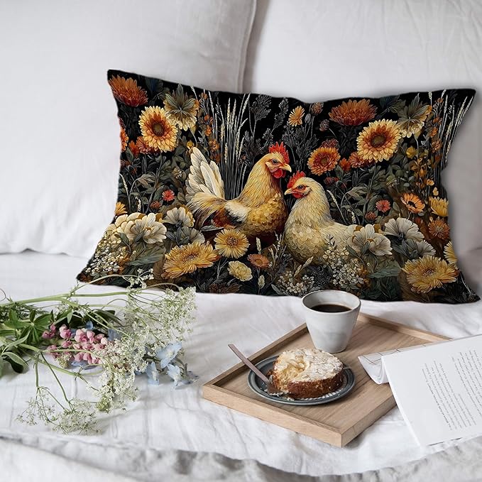 Vintage Moody Floral Chicken Pillow Covers 12x20 Set of 2, Chicken Lover Mom - Image 6